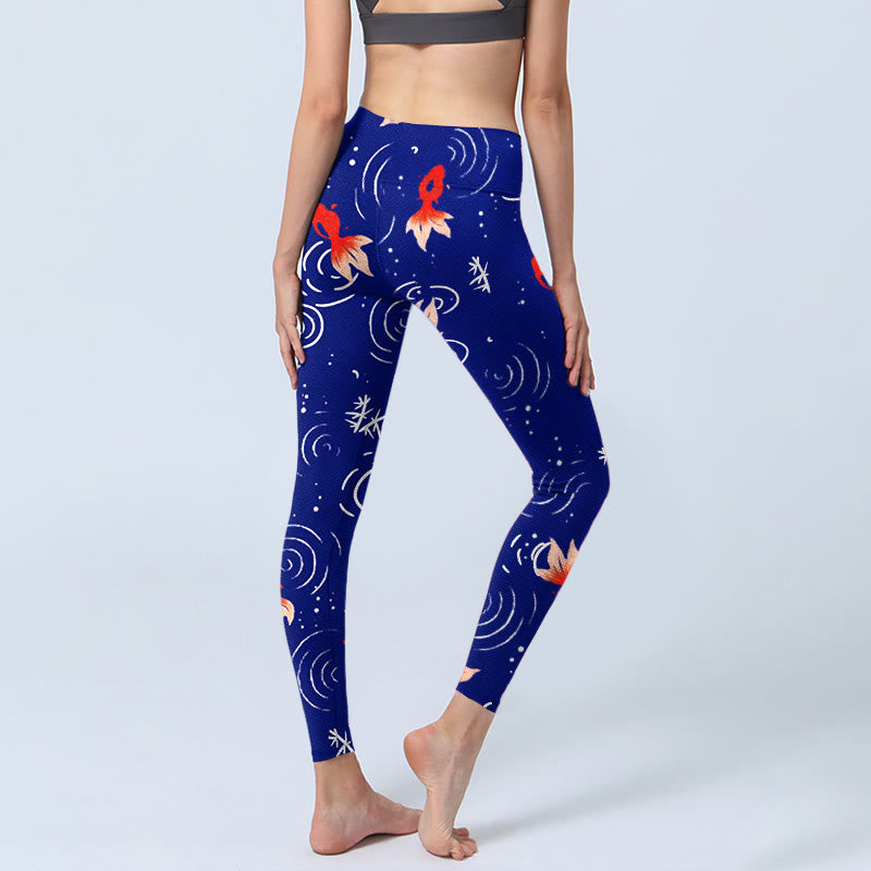 Buddha Stones Goldfisch Wasserwellen Musterdruck Gym Leggings Damen Yogahose - image 4