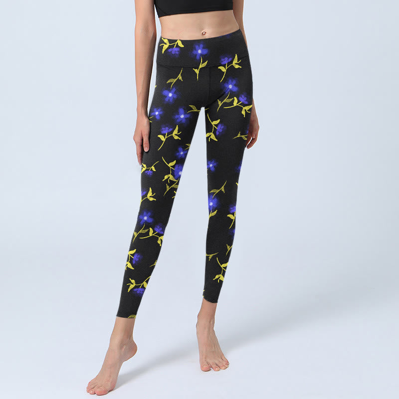 Buddha Stones Blaue Blumenblätter Musterdruck Gym Leggings Damen Yogahose - image 5