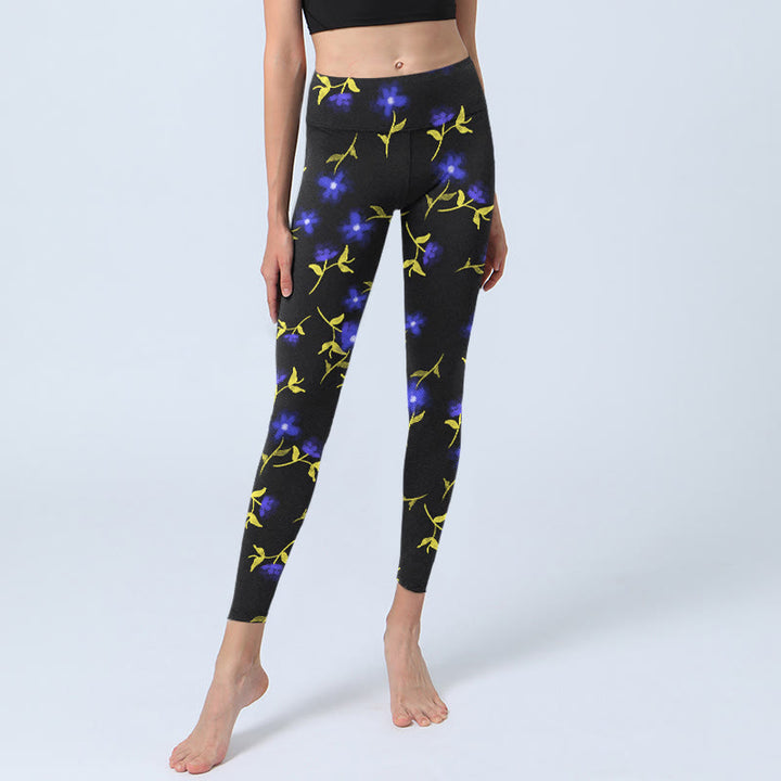 Buddha Stones Blaue Blumenblätter Musterdruck Gym Leggings Damen Yogahose - image 5