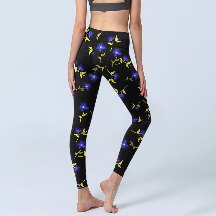 Buddha Stones Blaue Blumenblätter Musterdruck Gym Leggings Damen Yogahose - image 4