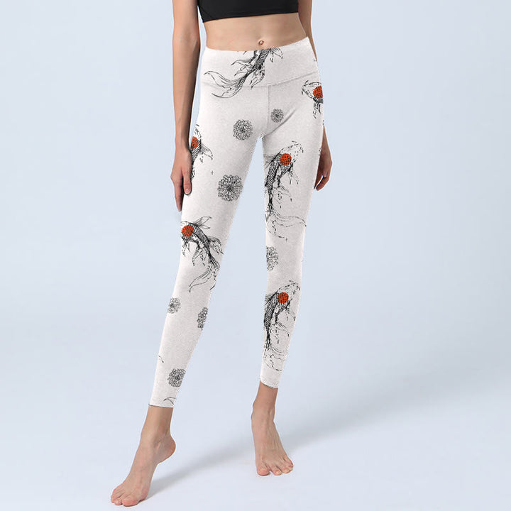 Buddha Stones Koi Fish Chrysanthemum Pattern Print Gym Leggings Damen Yogahose - image 5