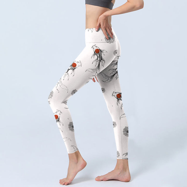 Buddha Stones Koi Fish Chrysanthemum Pattern Print Gym Leggings Damen Yogahose - image 3