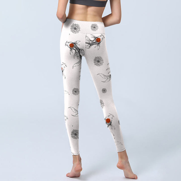 Buddha Stones Koi Fish Chrysanthemum Pattern Print Gym Leggings Damen Yogahose - image 6