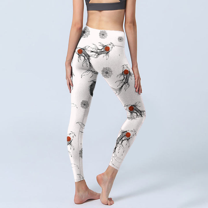 Buddha Stones Koi Fish Chrysanthemum Pattern Print Gym Leggings Damen Yogahose - image 4