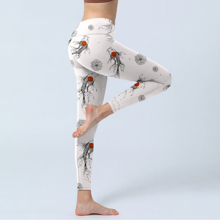 Buddha Stones Koi Fish Chrysanthemum Pattern Print Gym Leggings Damen Yogahose - image 5