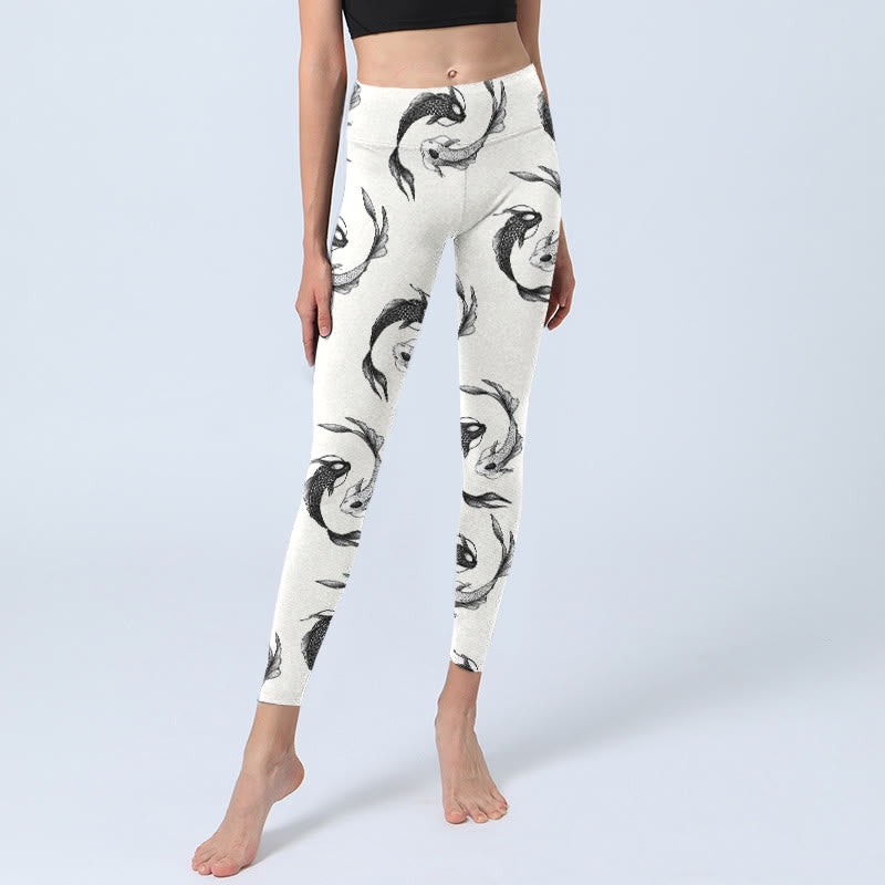 Buddha Stones YinYang Koi Fisch Musterdruck Gym Leggings Damen Yogahose - image 5