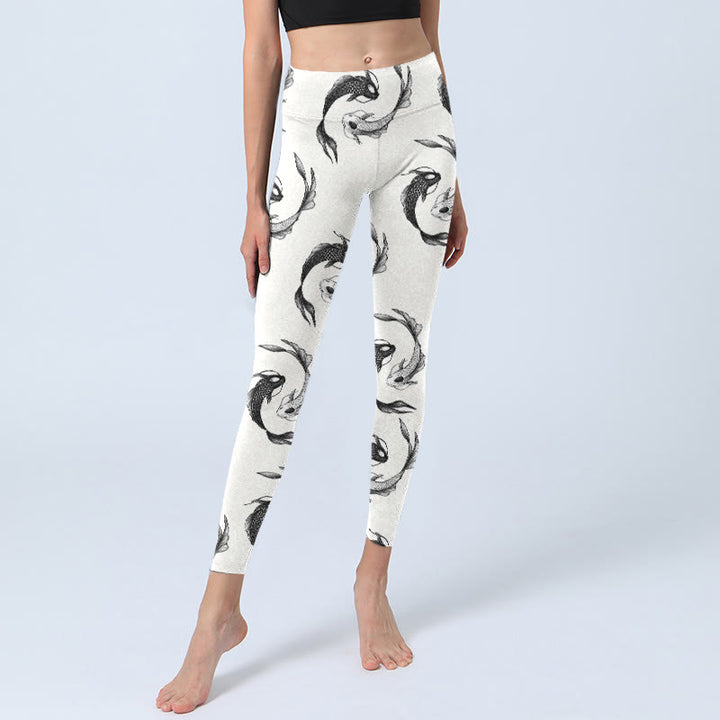 Buddha Stones YinYang Koi Fisch Musterdruck Gym Leggings Damen Yogahose - image 5