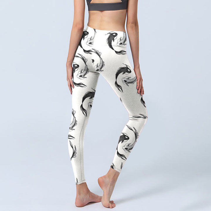 Buddha Stones YinYang Koi Fisch Musterdruck Gym Leggings Damen Yogahose - image 3