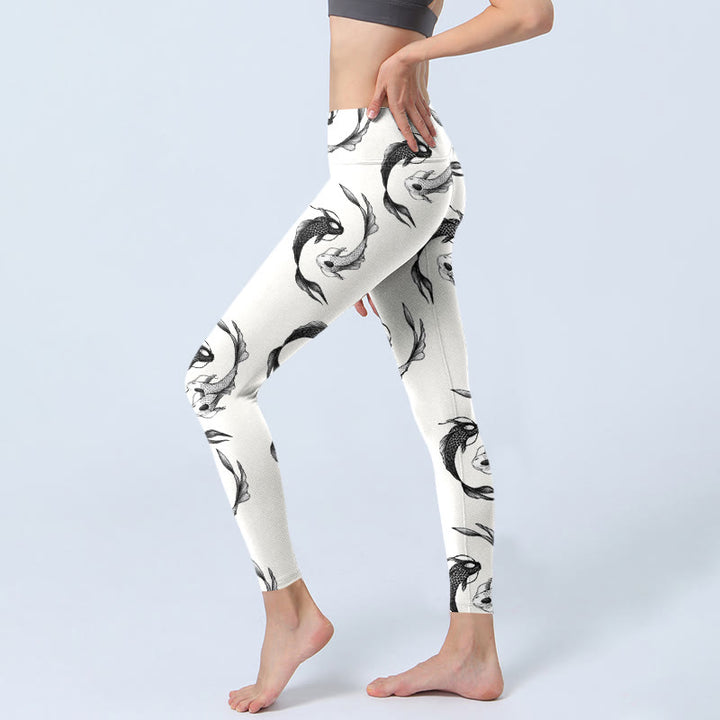 Buddha Stones YinYang Koi Fisch Musterdruck Gym Leggings Damen Yogahose - image 3