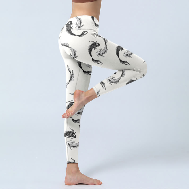 Buddha Stones YinYang Koi Fisch Musterdruck Gym Leggings Damen Yogahose - image 5
