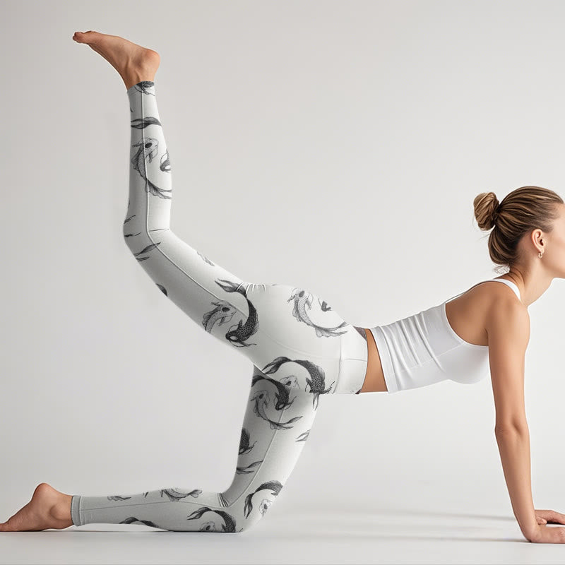 Buddha Stones YinYang Koi Fisch Musterdruck Gym Leggings Damen Yogahose - image 8