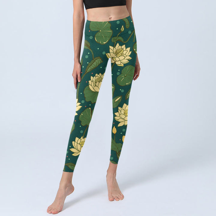 Buddha Stones, blühende Lotusblume, Lotusblätter, Musterdruck, Gym-Leggings, Damen-Yogahose - image 5