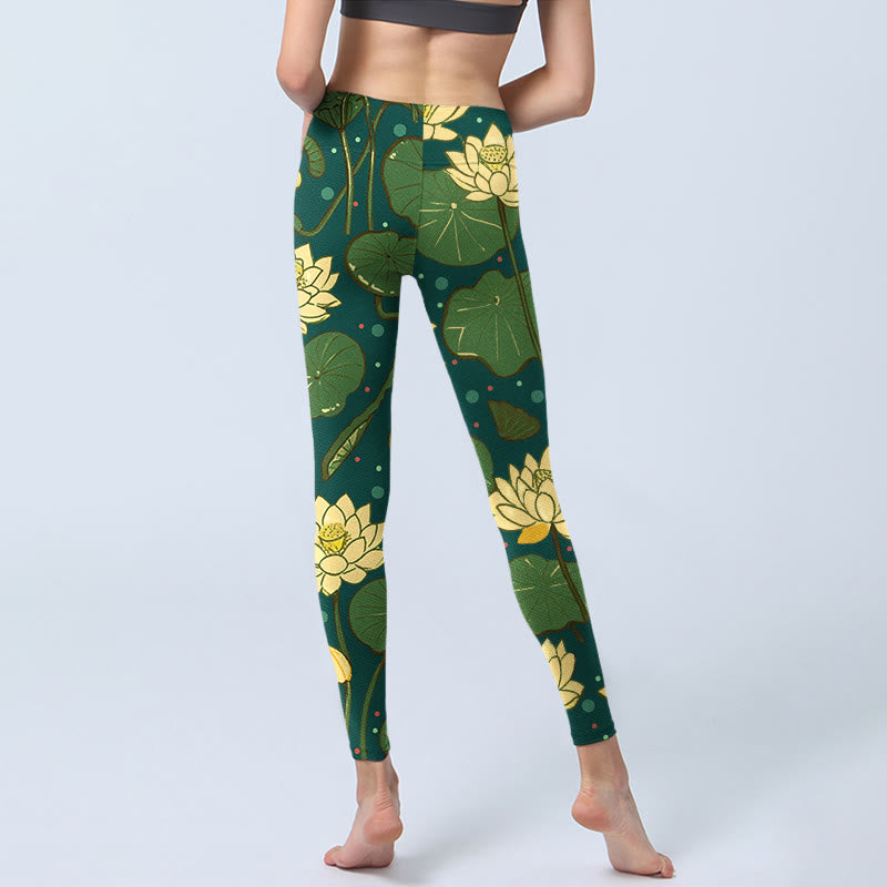 Buddha Stones, blühende Lotusblume, Lotusblätter, Musterdruck, Gym-Leggings, Damen-Yogahose - image 6