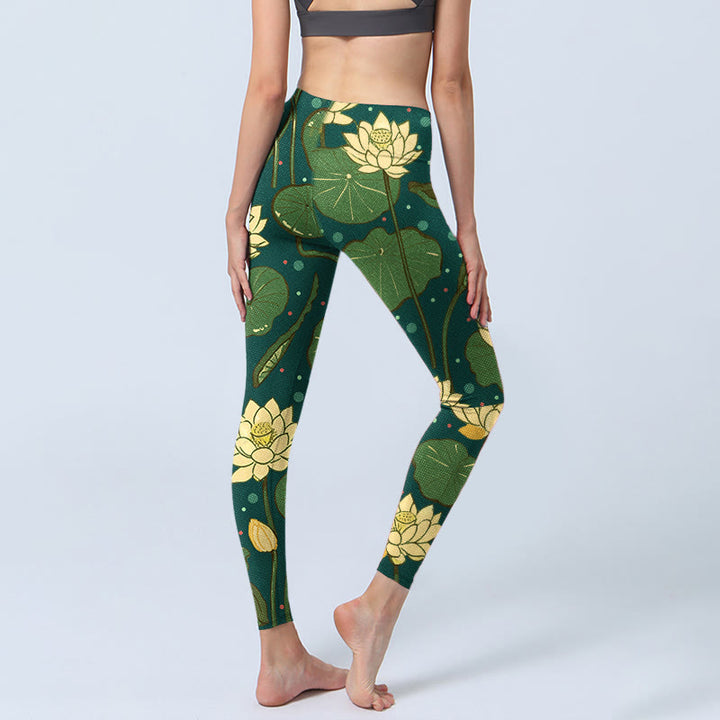 Buddha Stones, blühende Lotusblume, Lotusblätter, Musterdruck, Gym-Leggings, Damen-Yogahose - image 5