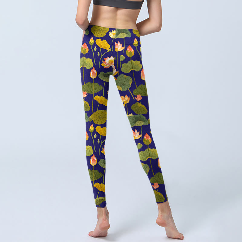 Buddha Stones, blühende rosa weiße Lotusblüte, Lotusblätter, Musterdruck, Gym-Leggings, Damen-Yogahose - image 7