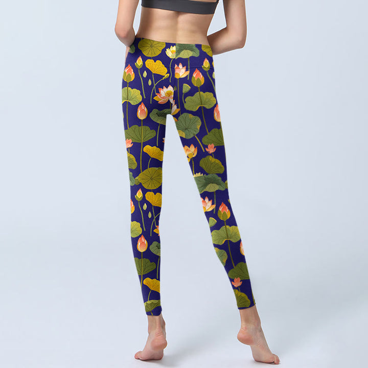 Buddha Stones, blühende rosa weiße Lotusblüte, Lotusblätter, Musterdruck, Gym-Leggings, Damen-Yogahose - image 7