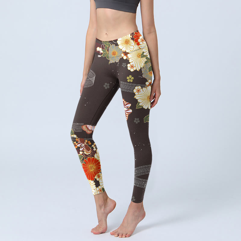 Buddha Stones Blumen Schmetterling Muster Druck Gym Leggings Damen Yoga Hose - Sattelbraun - US18, UK/AU22, EU50 (4XL) - image 0