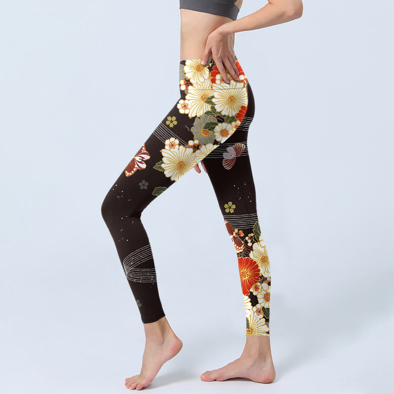Buddha Stones Blumen Schmetterling Muster Druck Gym Leggings Damen Yoga Hose - image 3
