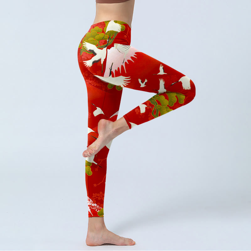 Buddha Stones Kranich Mount Fuji Kiefer Baum Muster Druck Gym Leggings Frauen Yoga Hosen - image 4