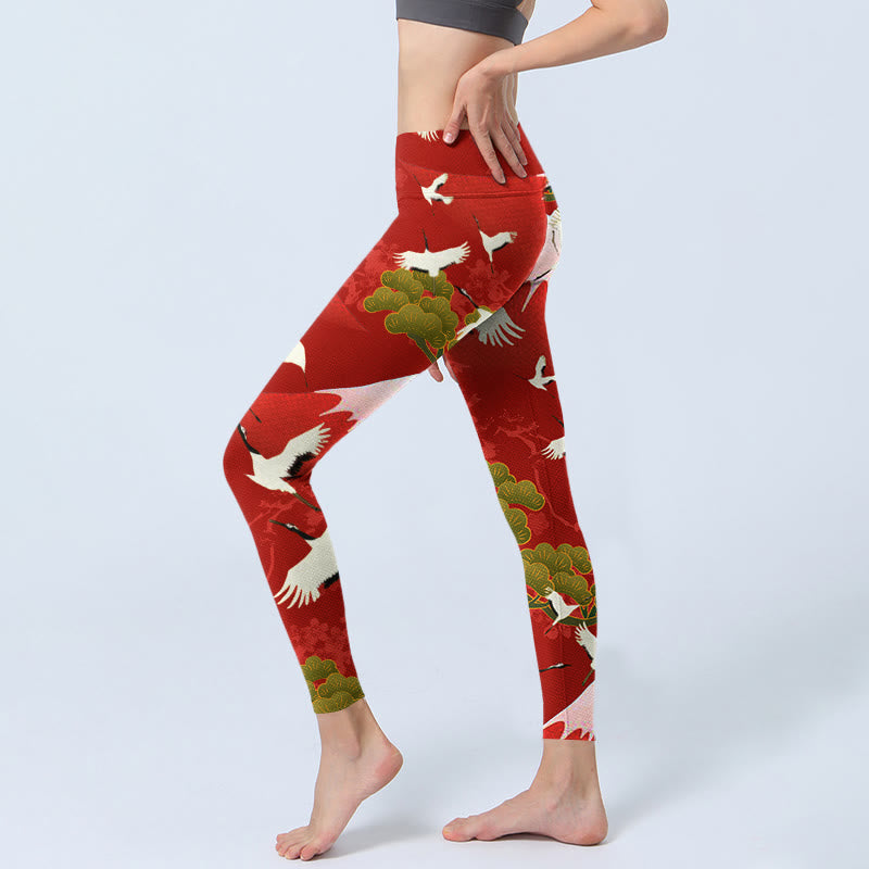 Buddha Stones Kranich Mount Fuji Kiefer Baum Muster Druck Gym Leggings Frauen Yoga Hosen - image 3