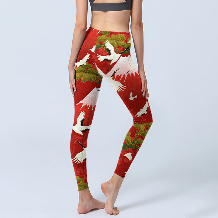 Buddha Stones Kranich Mount Fuji Kiefer Baum Muster Druck Gym Leggings Frauen Yoga Hosen - image 3