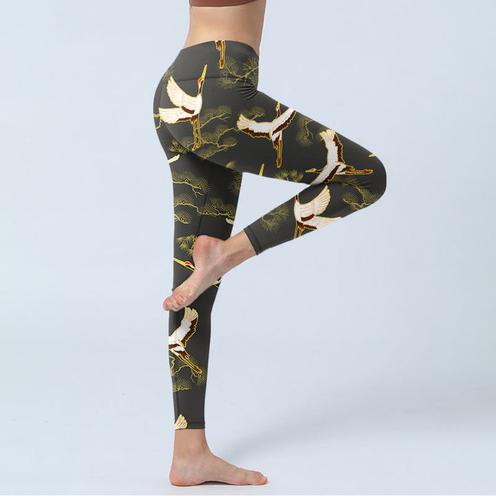Buddha Stones Soaring Crane Kiefer Tree Musterdruck Gym Leggings Damen Yogahose - image 4