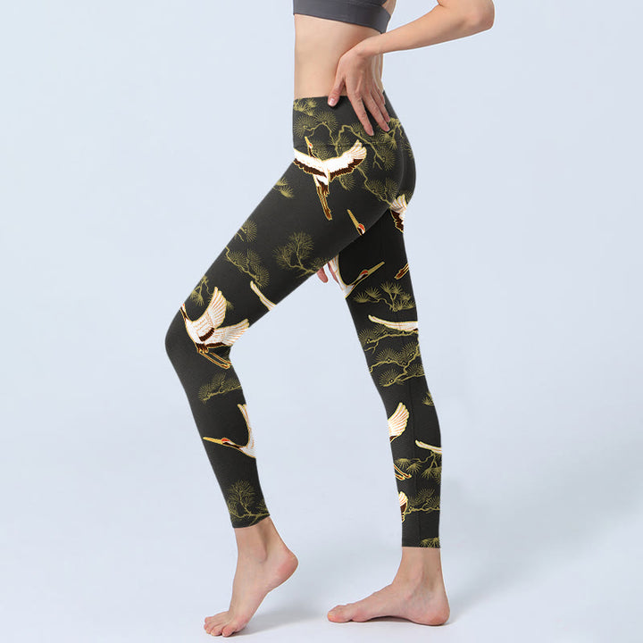 Buddha Stones Soaring Crane Kiefer Tree Musterdruck Gym Leggings Damen Yogahose - image 3
