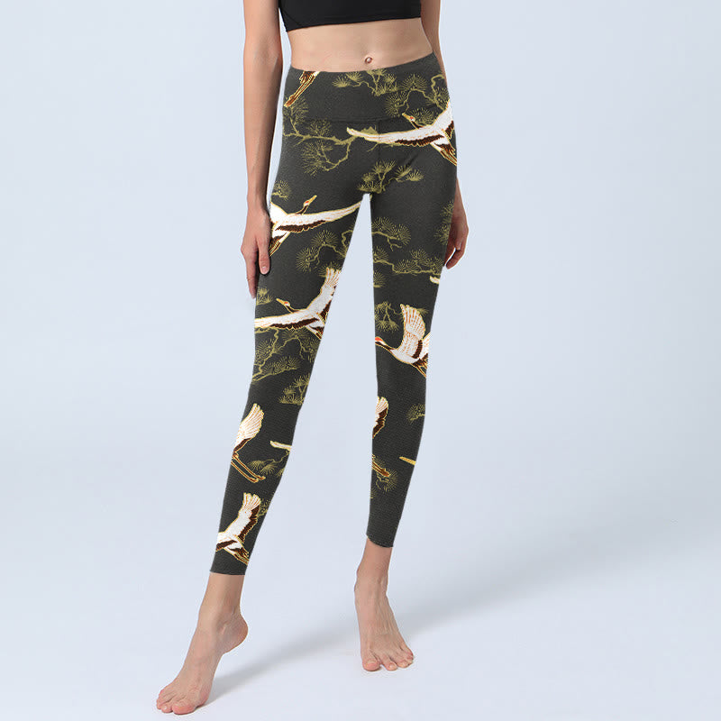 Buddha Stones Soaring Crane Kiefer Tree Musterdruck Gym Leggings Damen Yogahose - image 5