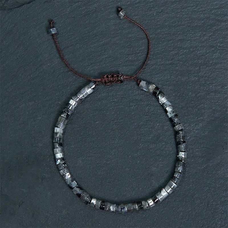 Buddha Stones Armband mit natürlichen schwarzen Glitzersteinen und Zwischenperlen