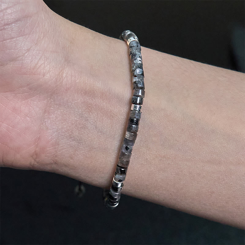 Buddha Stones Armband mit natürlichen schwarzen Glitzersteinen und Zwischenperlen