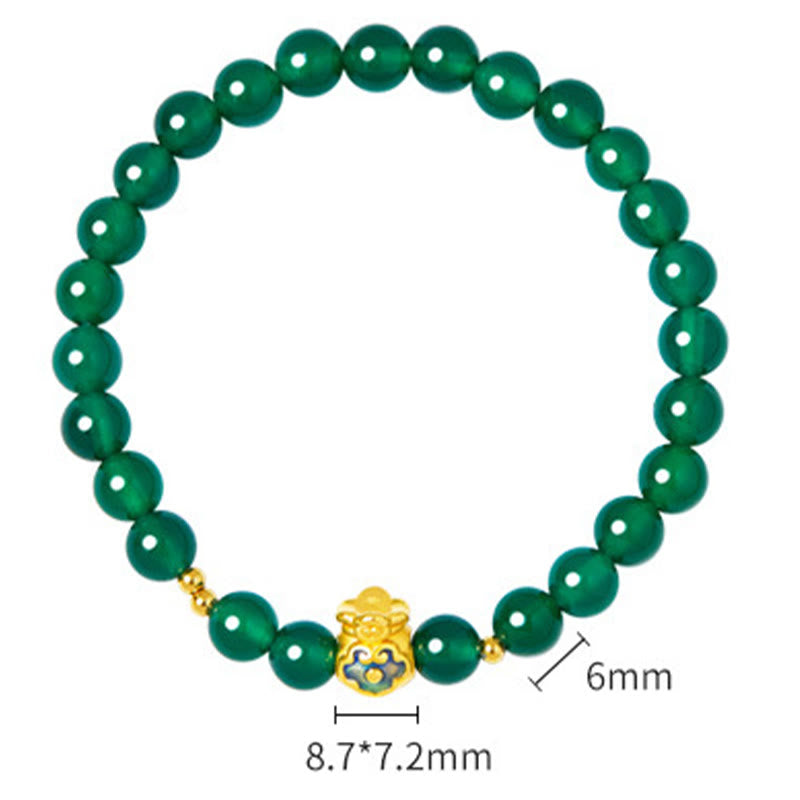Buddha Stones 999 Sterling Silber Glückstasche Grüner Chalcedon Ruhearmband