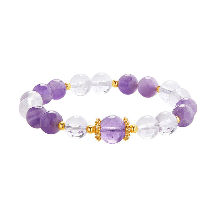 Buddha Stones 925 Sterling Silber Natürlicher Amethyst Weißer Kristall Balance Armband