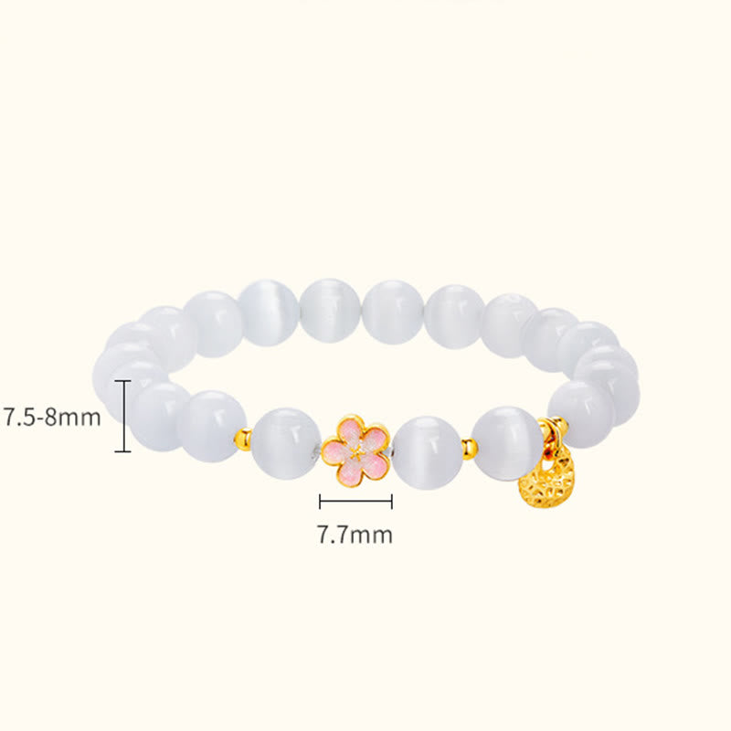 Buddha Stones 925 Sterling Silber Natürliche Pfirsichblüte Weißes Katzenauge Positives Armband