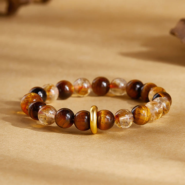 Buddha Stones 999 Sterling Silber Natürlicher Citrin Tigerauge Peace Schnalle Schutzarmband