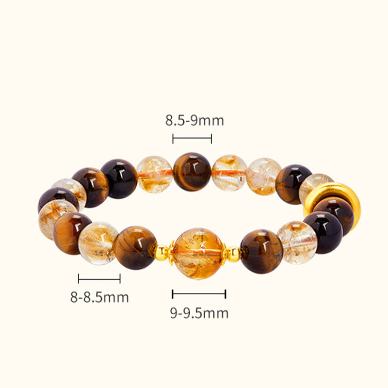 Buddha Stones 999 Sterling Silber Natürlicher Citrin Tigerauge Peace Schnalle Schutzarmband
