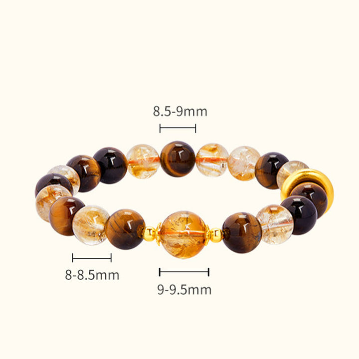Buddha Stones 999 Sterling Silber Natürlicher Citrin Tigerauge Peace Schnalle Schutzarmband