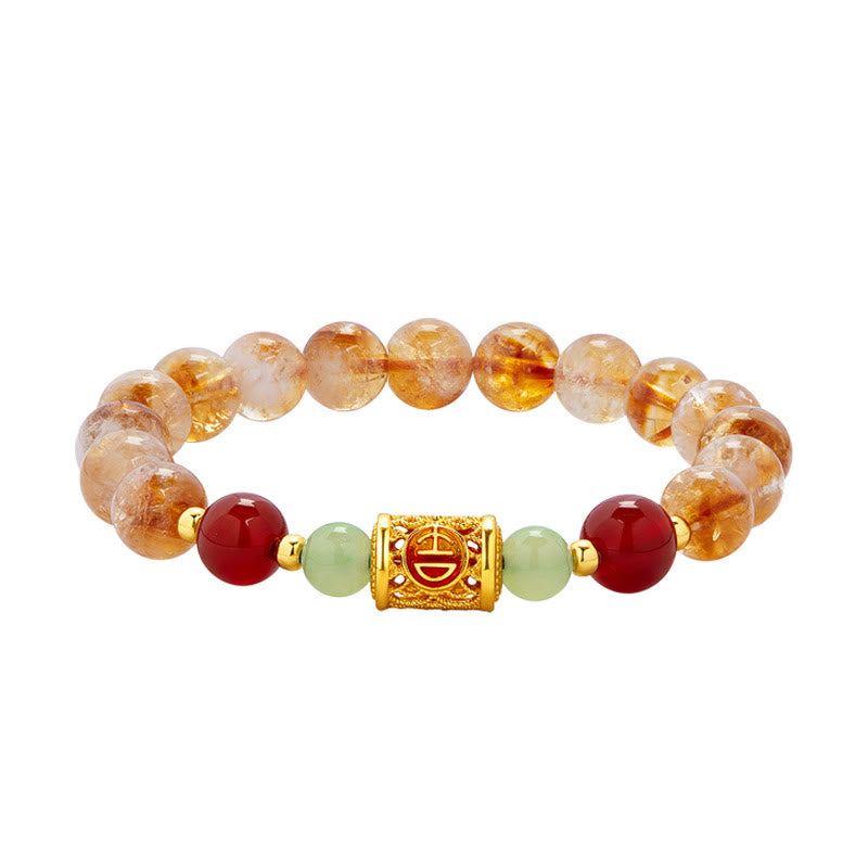 Buddha Stones 999 Sterling Silber Natürlicher Citrin Roter Achat Hetian Jade Perlen Schutzarmband
