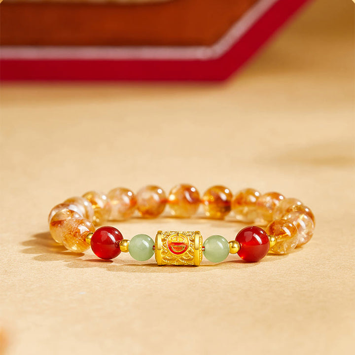 Buddha Stones 999 Sterling Silber Natürlicher Citrin Roter Achat Hetian Jade Perlen Schutzarmband