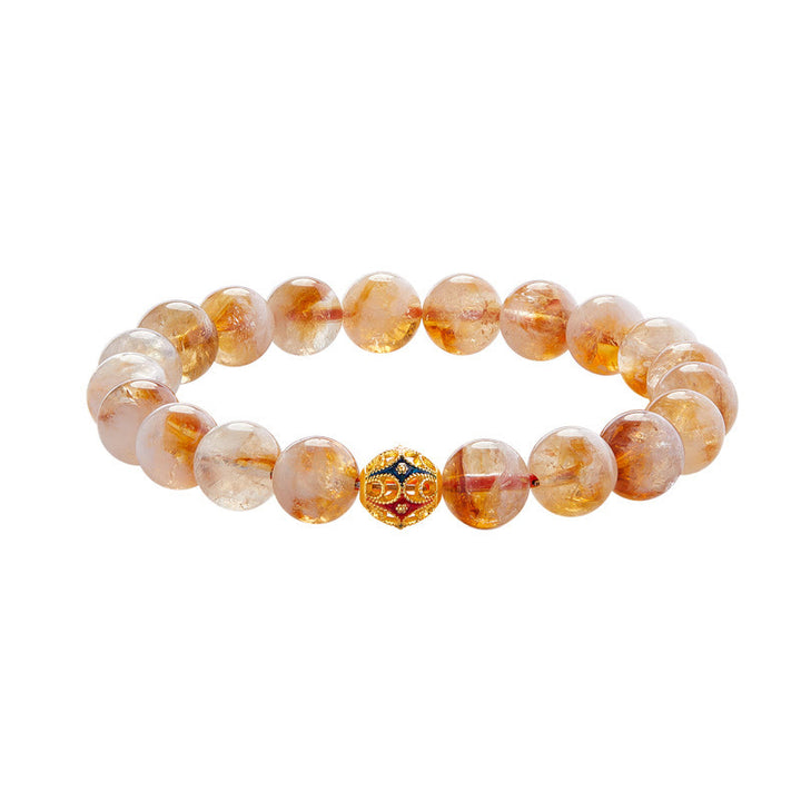 Buddha Stones 999 Sterling Silber Natürlicher Citrin Blumenkugeln Perlen Schutzarmband