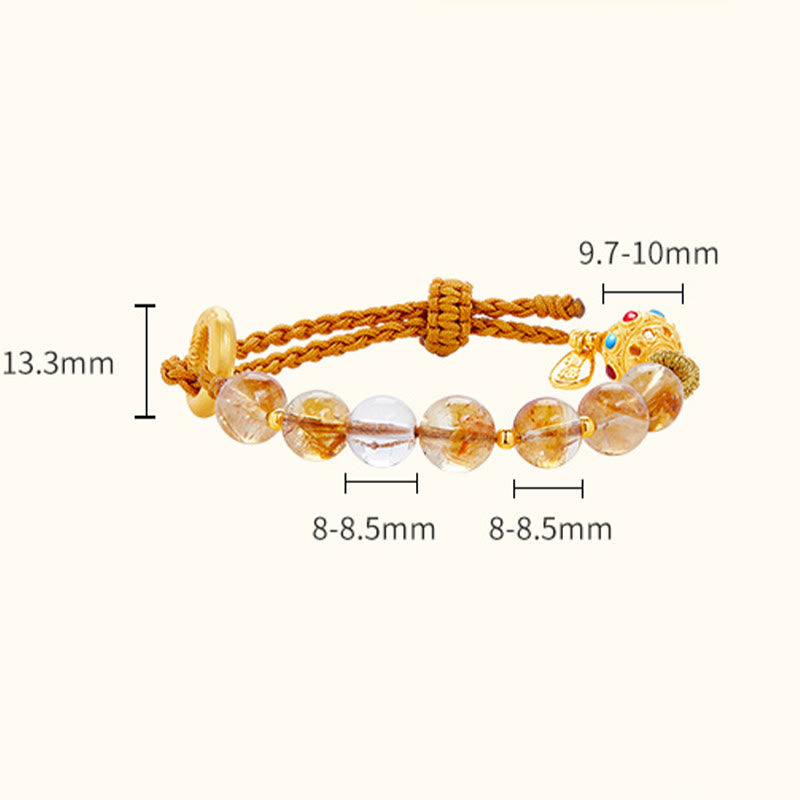 Buddha Stones 925 Sterling Silber Natürlicher Citrin Weißer Kristall Peace Schnalle Bedeutung Fu Charakter Schutz Geflochtenes Schnurarmband