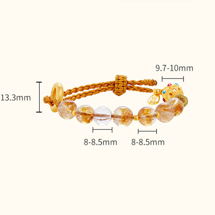 Buddha Stones 925 Sterling Silber Natürlicher Citrin Weißer Kristall Peace Schnalle Bedeutung Fu Charakter Schutz Geflochtenes Schnurarmband