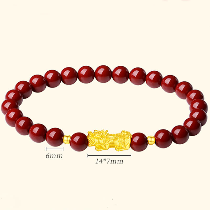 Buddha Stones 999 Gold 5D Hartgold Zinnober PiXiu Calm Armband