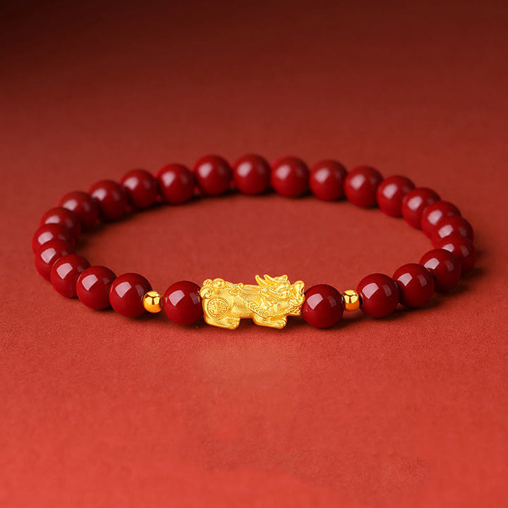 Buddha Stones 999 Gold 5D Hartgold Zinnober PiXiu Calm Armband