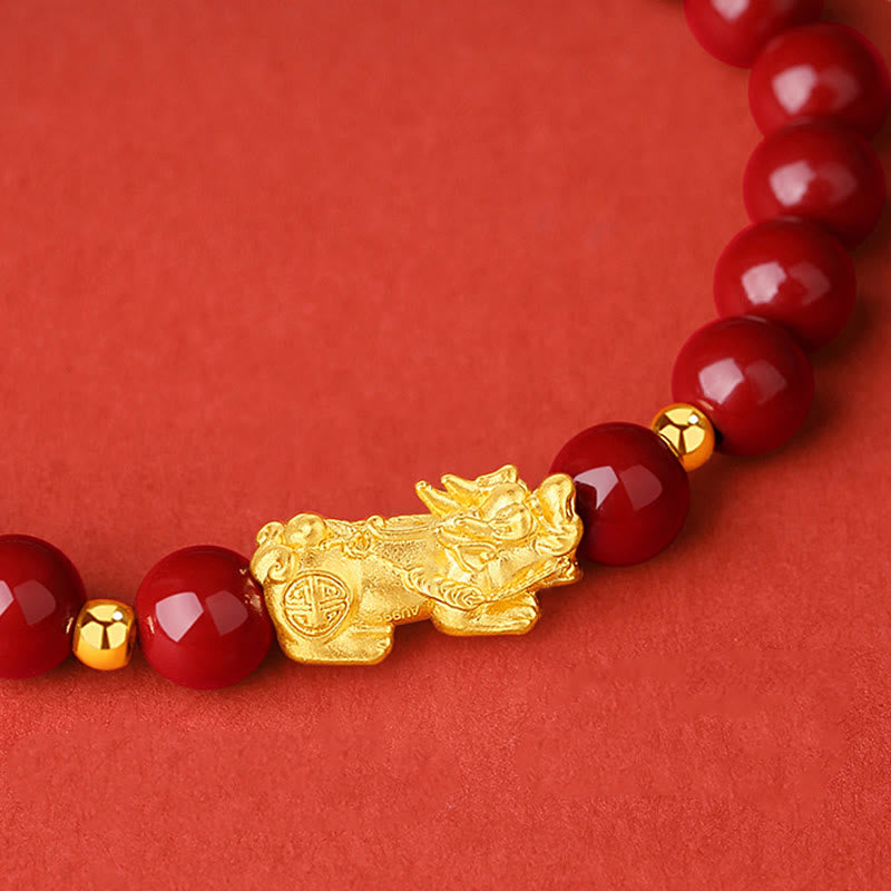 Buddha Stones 999 Gold 5D Hartgold Zinnober PiXiu Calm Armband