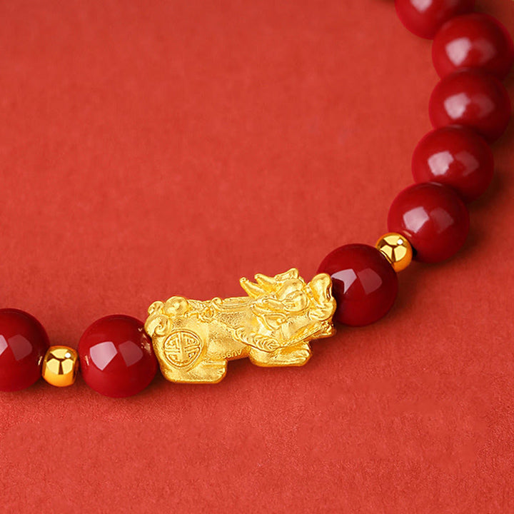 Buddha Stones 999 Gold 5D Hartgold Zinnober PiXiu Calm Armband