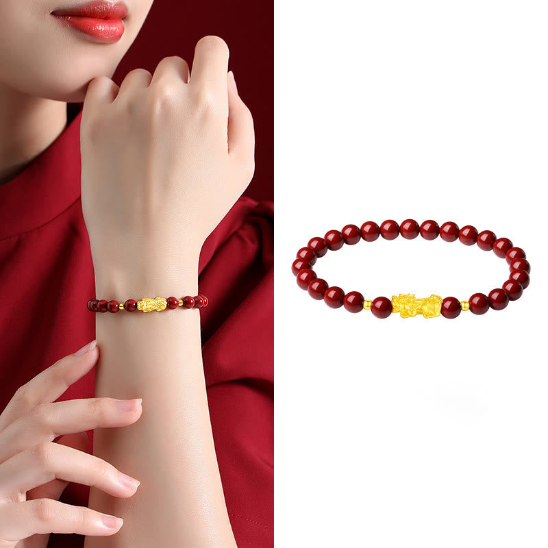 Buddha Stones 999 Gold 5D Hartgold Zinnober PiXiu Calm Armband