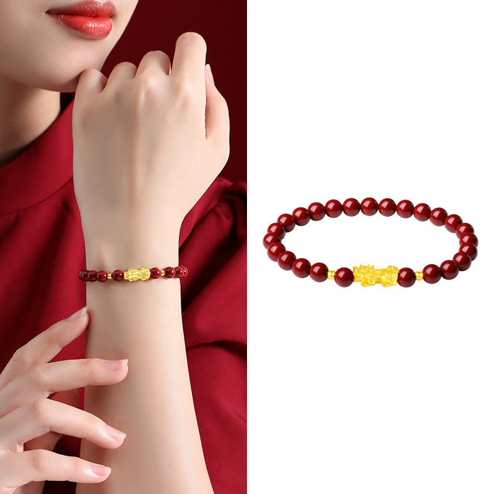 Buddha Stones 999 Gold 5D Hartgold Zinnober PiXiu Calm Armband