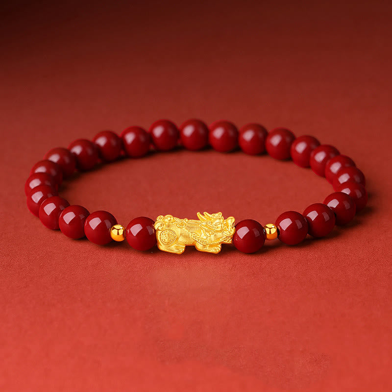 Buddha Stones 999 Gold 5D Hartgold Zinnober PiXiu Calm Armband - Zinnober (Handgelenkumfang: 15–17 cm) - image 0