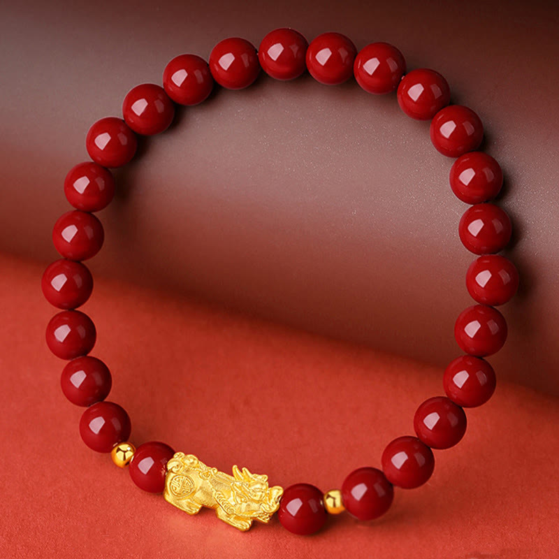 Buddha Stones 999 Gold 5D Hartgold Zinnober PiXiu Calm Armband