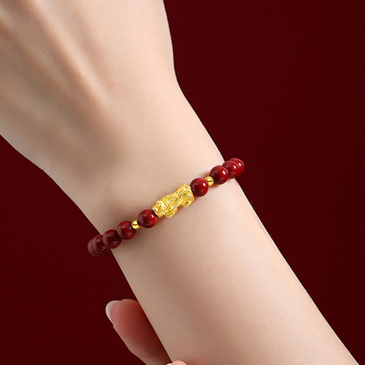 Buddha Stones 999 Gold 5D Hartgold Zinnober PiXiu Calm Armband